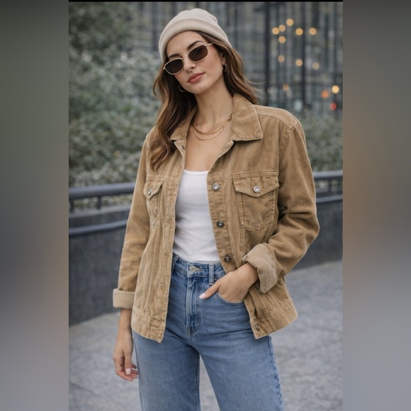 Wrangler Jackets & Blazers - Wrangler Blues Tan Corduroy Trucker Jacket Vintage Workwear Women’s L